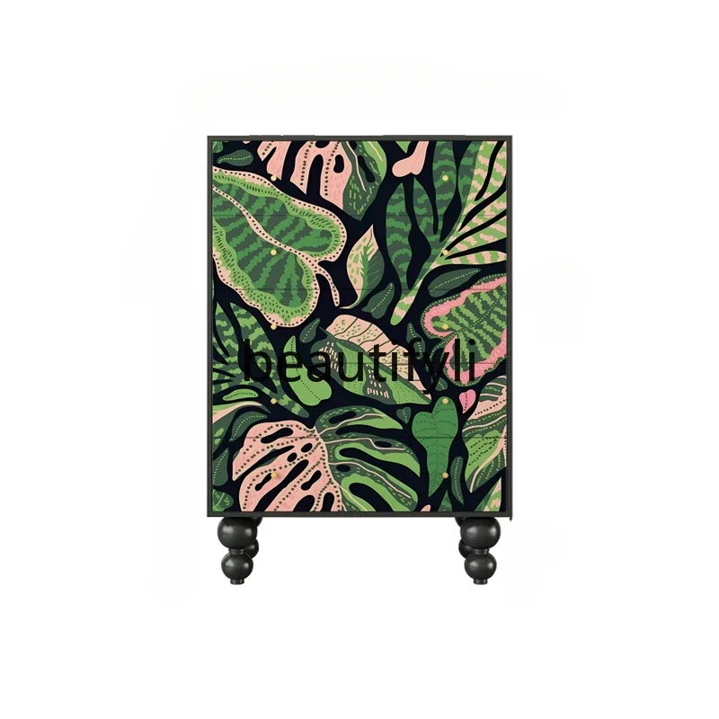 French painted leaves porch decorative storage cabinet solid wood five buckets drawer storage cabinet