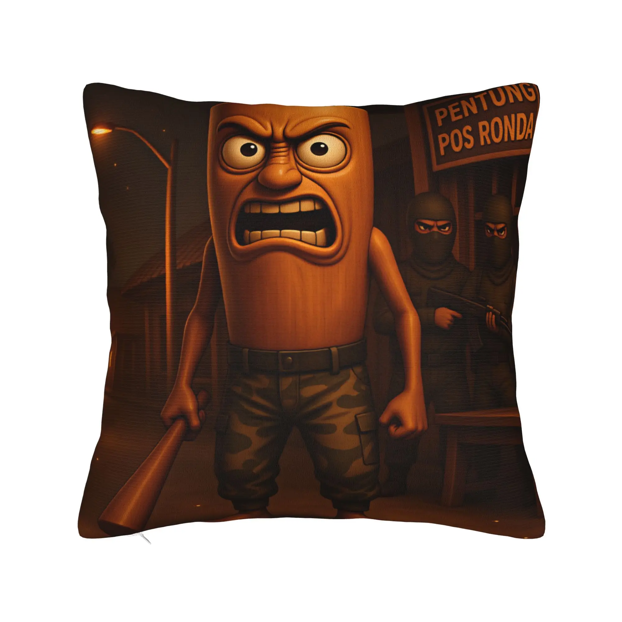 Pillow Cover Tung Tung Sahur Angry Military Camo  Kawaii Pillow Case For Sofa Home Decor Pillowcases
