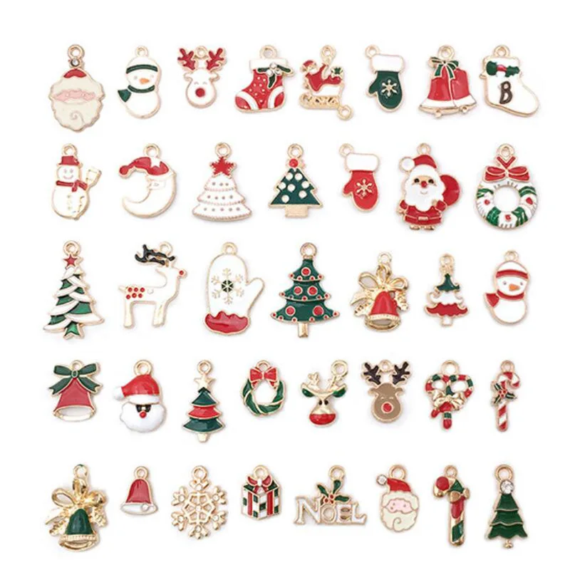 38Pcs Mixed Christmas Charms Enamel Pendants DIY Bracelet Jewelry Making Craft