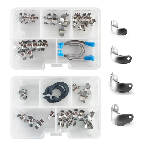 Sistema de matriz seccional Dental F3/G3, matrices metálicas contorneadas seccionales, bandas de matriz, anillo de sujeción de resina, alicates dentales, 1 caja
