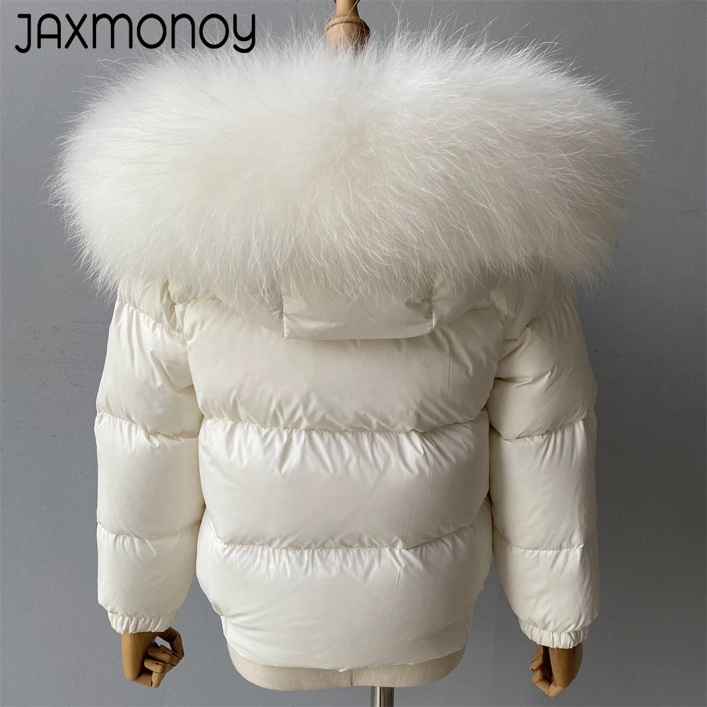 Jaxmonoy-Chaqueta de plumón de pato blanco con capucha para bebé, abrigo de cuello de piel Real, ropa de exterior para niños, Color sólido, invierno, nuevo