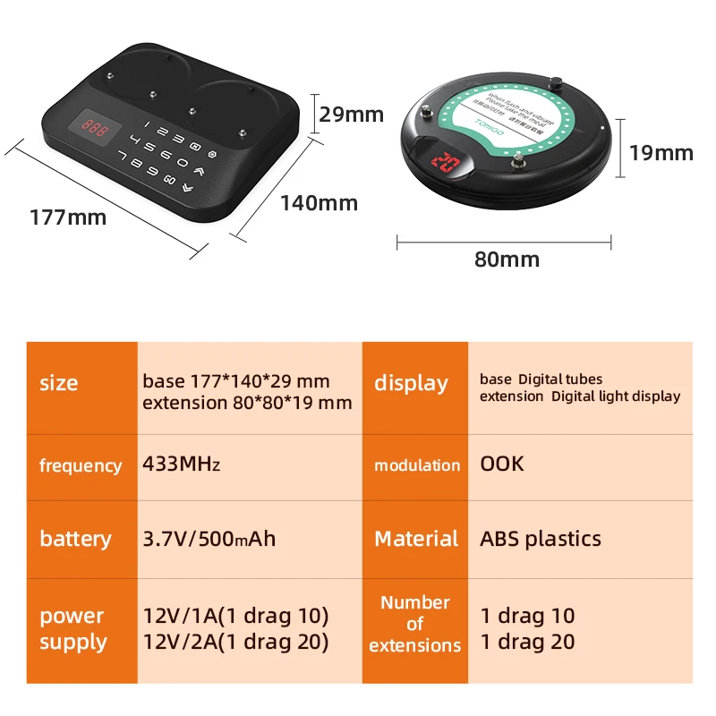 JIANTAOKJ P90 1-to-20 Restaurant Digital Pager,With Vibration and Buzzer,Wirelessaging System Suitable For Cafes and Food Trucks