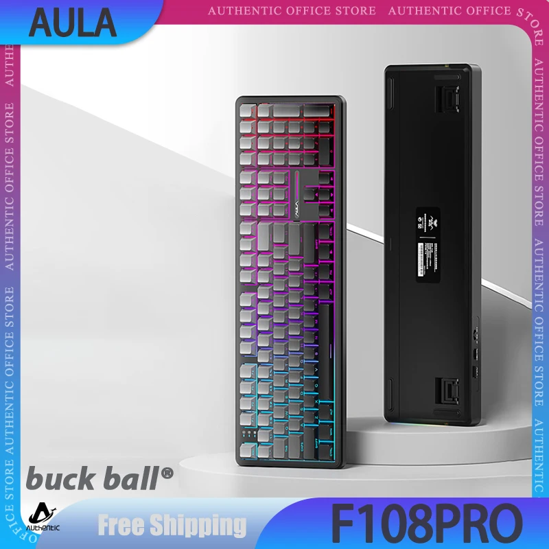 Aula F108pro Gamer Keyboard 3mode Wireless Mechanical Keyboard With 1.14-Inch Display Screen Rgb Custom Computer Accessory Gifts