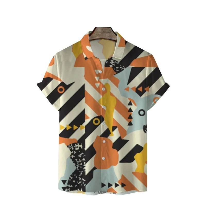 European  American Summer New Large-size Hong Kong Style Men's Shirt Digital Printing Casual Short-sleeved Shirt Men's Clothing