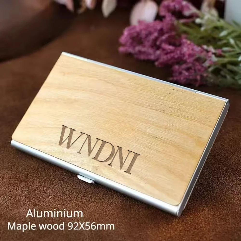1-piece metal business card box made of wood and aluminum alloy material, slim credit card holder for men and women, customized