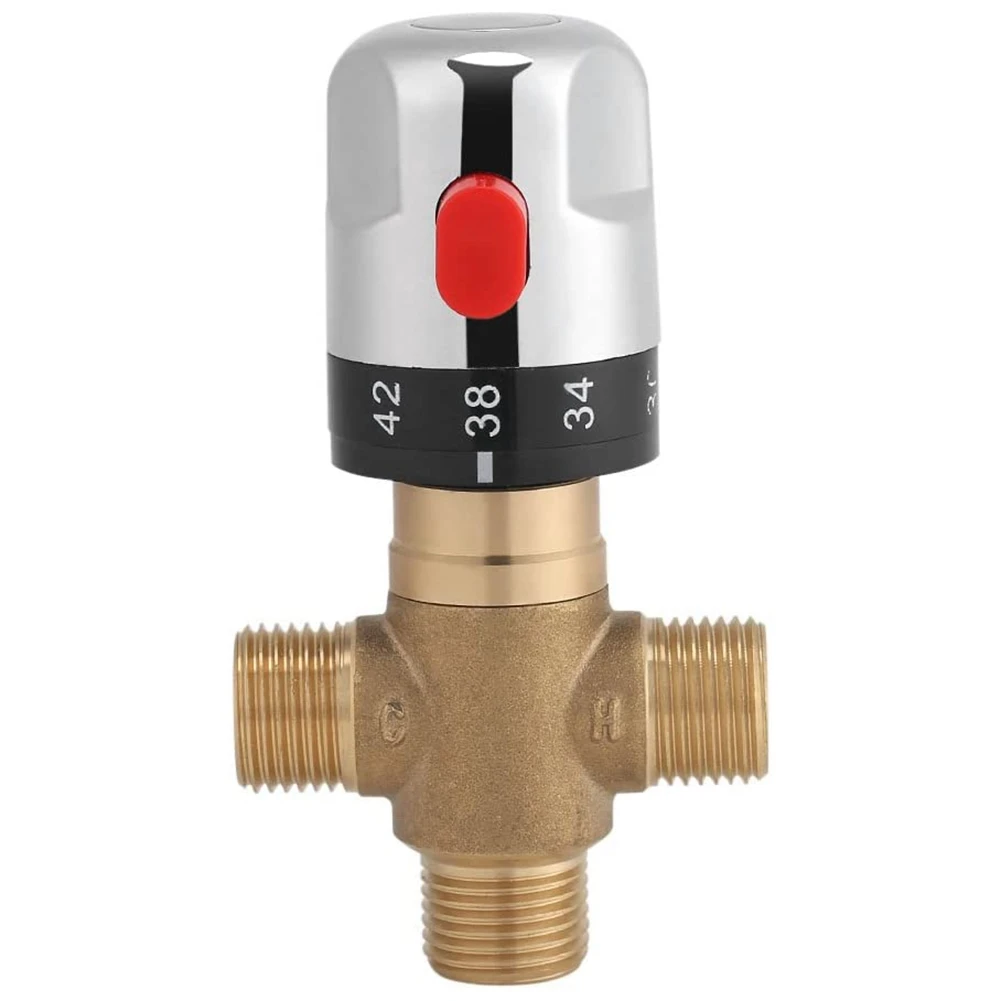 

Thermostatic Mixing Valve Solid Brass G1/2 for Shower System Water Temperature Control Pipe Basin Thermostat Control