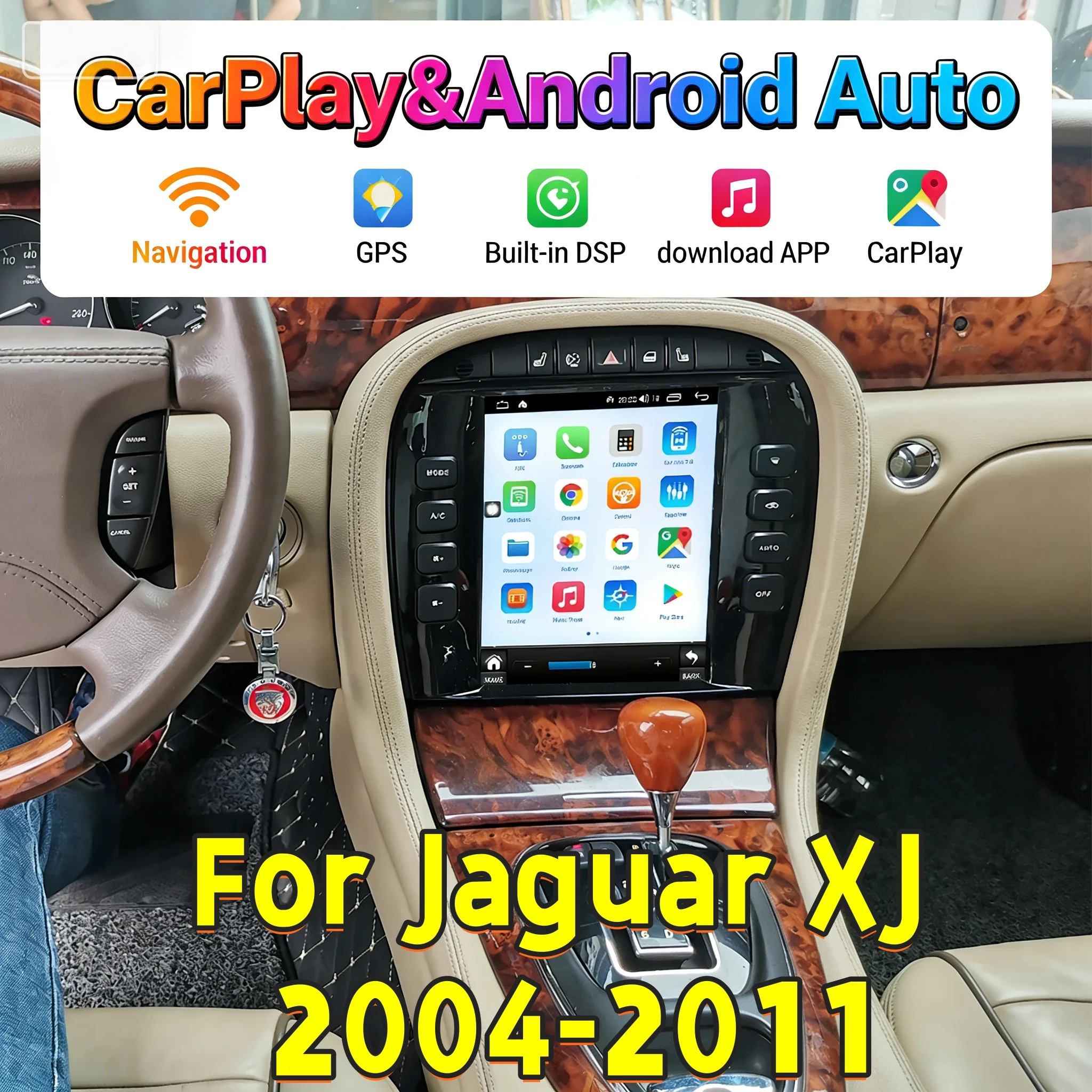 

Мультимедийный плеер с вертикальным экраном Android 13 для Jaguar XJ XJR JXL 2004-2011, беспроводное радио CarPlay, стерео Bluetooth, головное устройство