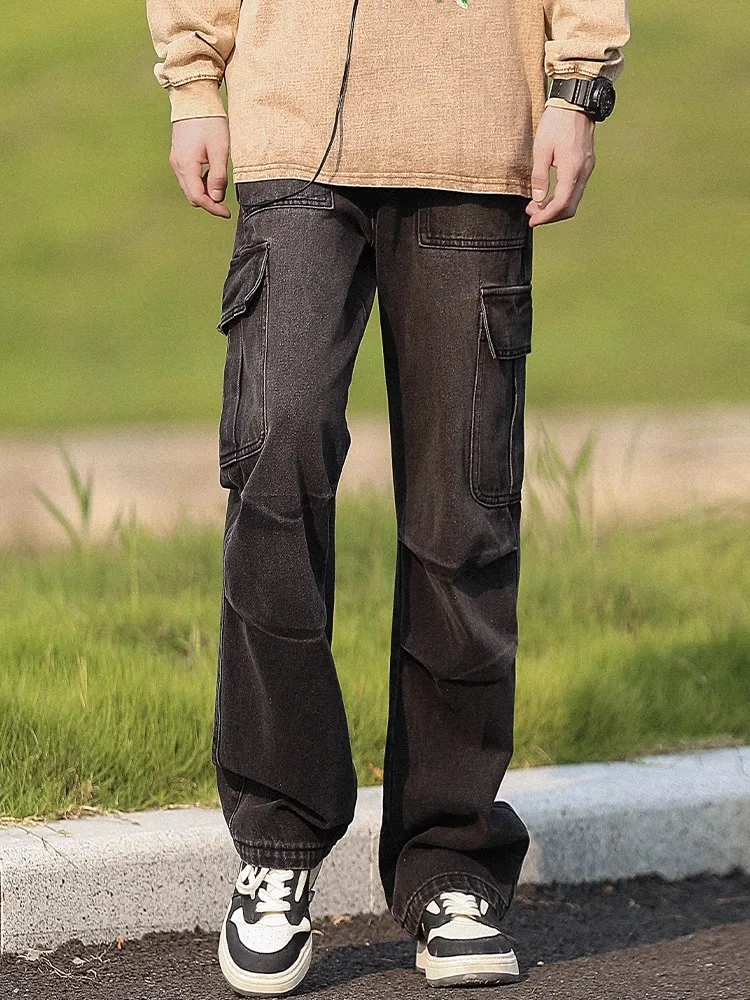 WASSUP EDZEL ملابس العمل الأمريكية الرجعية الجينز فضفاضة مستقيم الساق الرجال السراويل Sli بناطيل طويلة غير رسمية لخريف #5