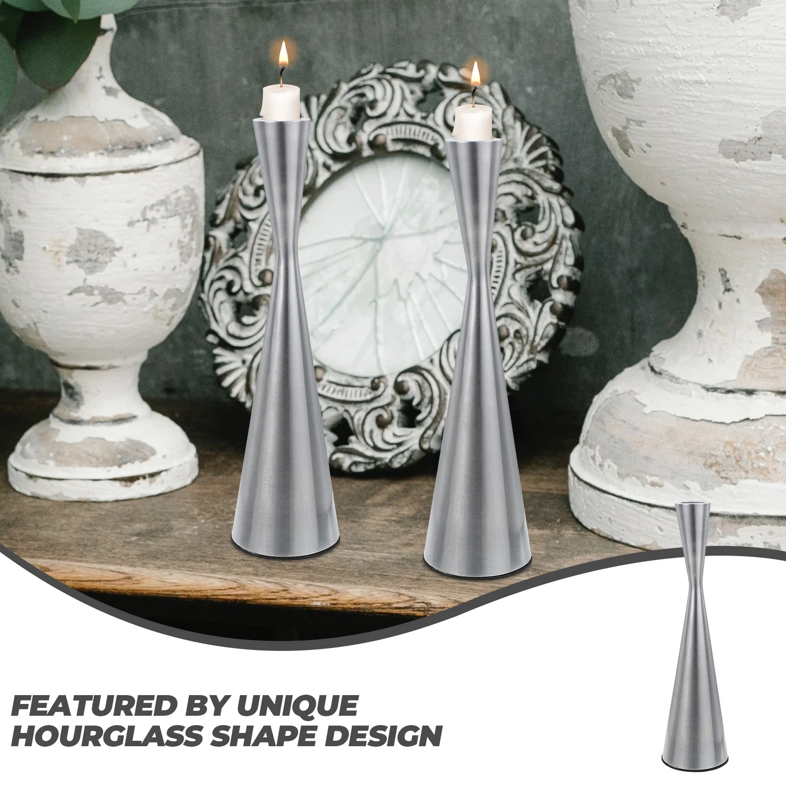 

Decorative Holder Iron Tapered Candlestick for Table Top Desktop Home Decor Elegant Vintage Design M Desktop Candlestick