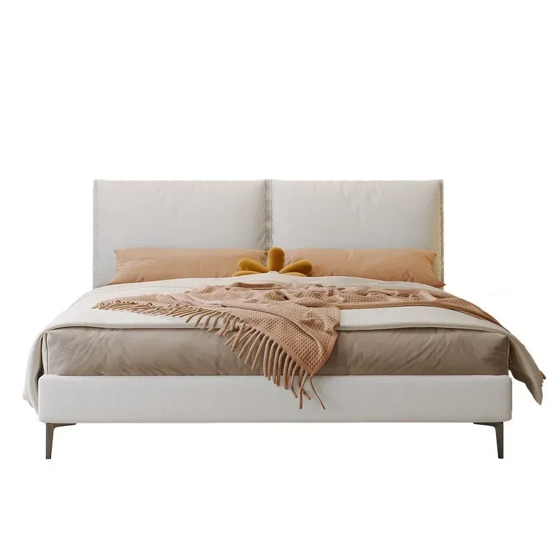 Italian minimalist modern girl light luxury master bedroom cream wind technology flannel bed soft bag double fabric bed