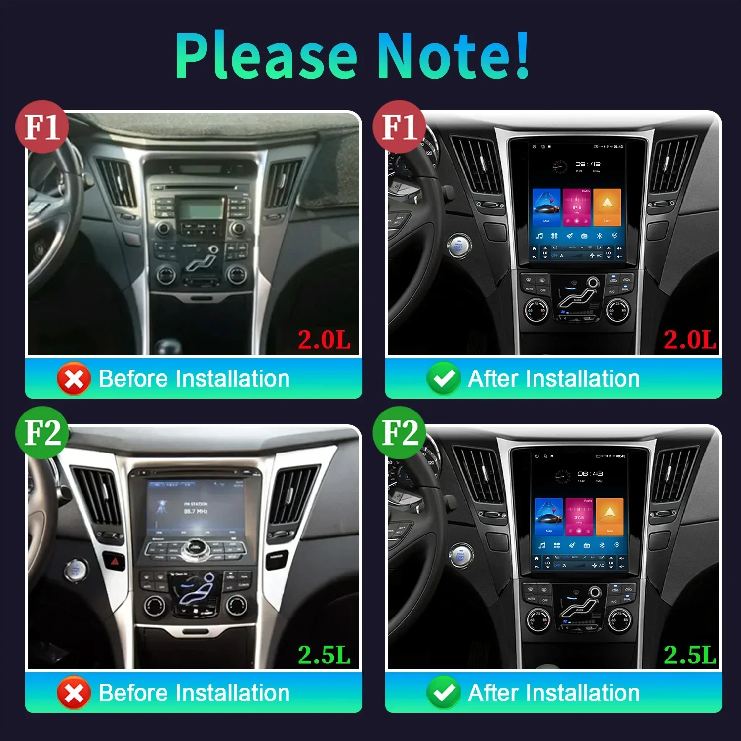 9.7inch For Hyundai Sonata 8YF 2010-2015 Car Radio Multimedia 4G GPS Android 14 Navigation Multimedia Carplay Head Unit Screen