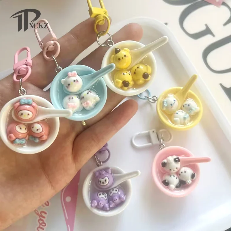 

Sanrio Rice Ball Bowl Keychain Kuromi Melody Pochacco Cinnamoroll Pendant Key Ring Backpack Charms Car Decor Bag Accessories