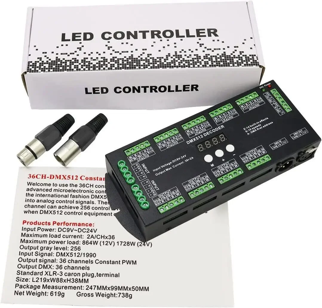 Imagem -06 - Tensão Constante Display Digital Decodificador Dmx Driver Rgbw Led Strip Light Conector Xlr 36 Canais 4ch Grupos