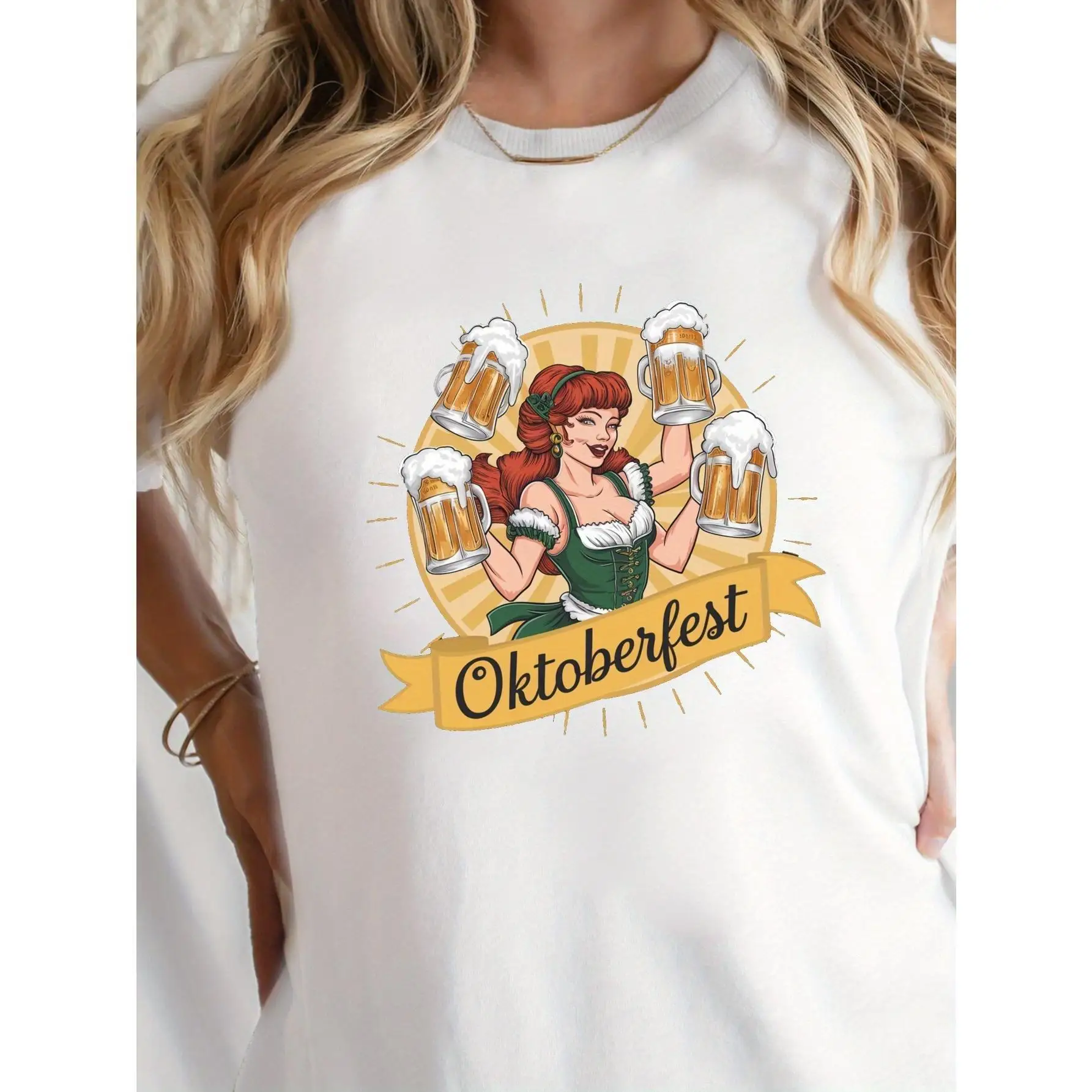 

Beer Oktoberfest Illustration Cotton Women's T-shirt With Comfortable Fit