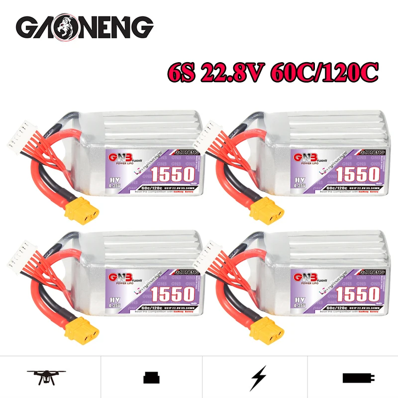 

GNB 6S 22.8V 1550mAh 60C/120C Lipo Battery for RC FPV Drone Quadcopter Helicopter Model Parts 22.8V Rechargeable Battery