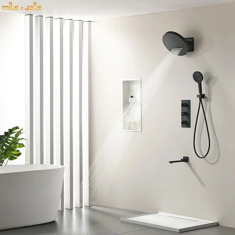 

Thermostatic digital shower set Big rainfall shower mixer faucet Bathtub stand shower kit Luxury shower constant shower