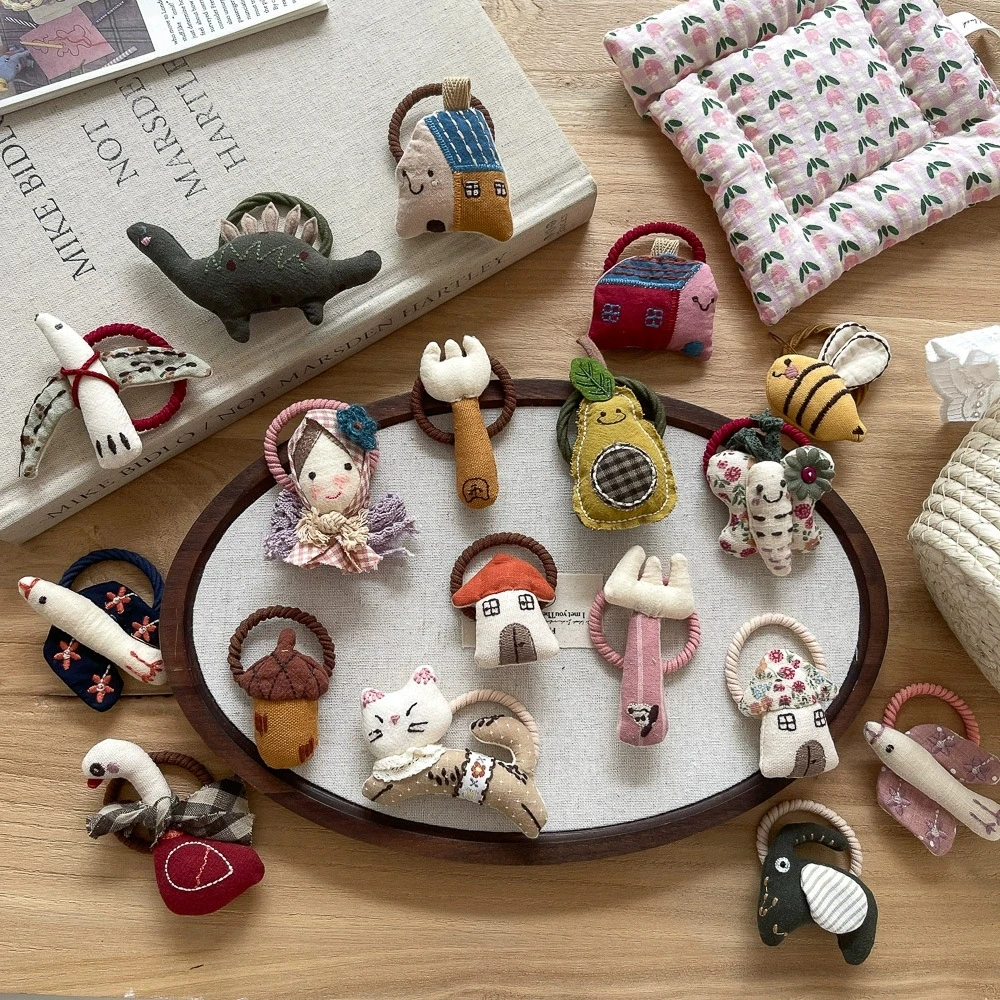 Bandas elásticas para el cabello de dibujos animados para niñas, accesorios para el cabello, bonito soporte para cola de caballo, lazo para el cabello de algodón para niños, bandas de goma para el cabello a la moda