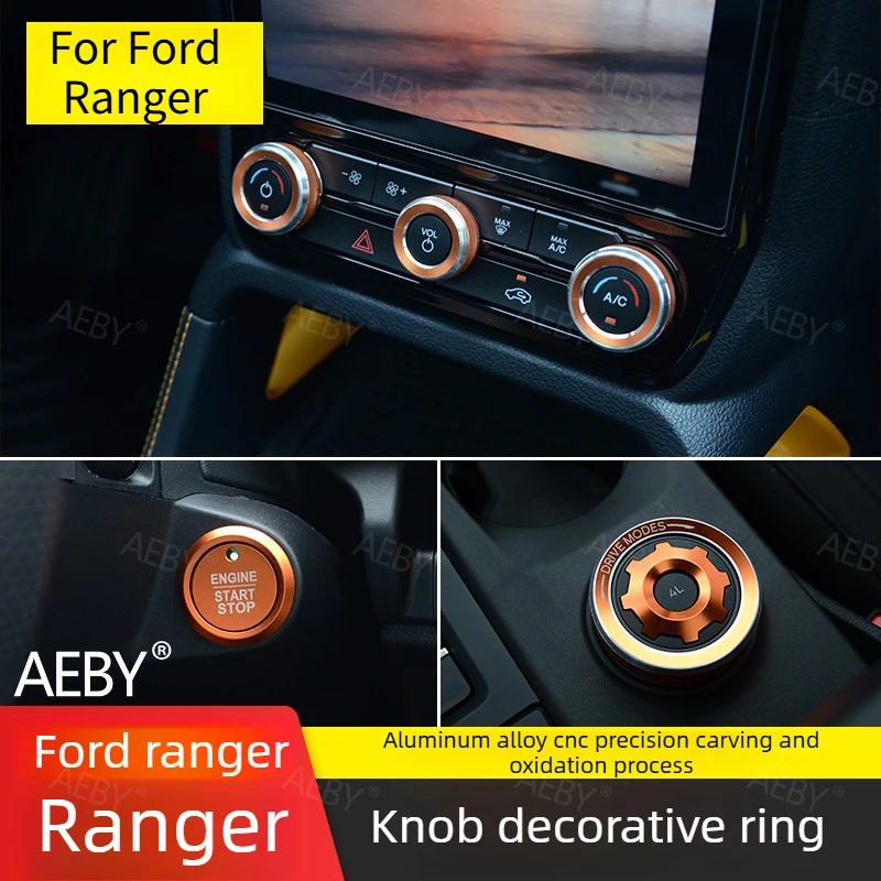 

Декоративная накладка на кнопку запуска двигателя для Ford Ranger 2022-2026, декоративное кольцо для кнопки регулировки, украшение интерьера автомобиля.
