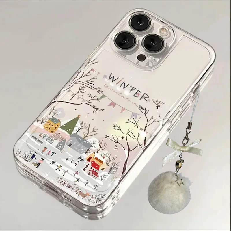 لطيف عيد ميلاد سعيد الشتاء الثلوج الكرتون قضية الهاتف آيفون 17 الهواء 16 E 15 14 13 12 11 برو XR XS X ماكس 7 8 زائد Y2K غطاء ﻿