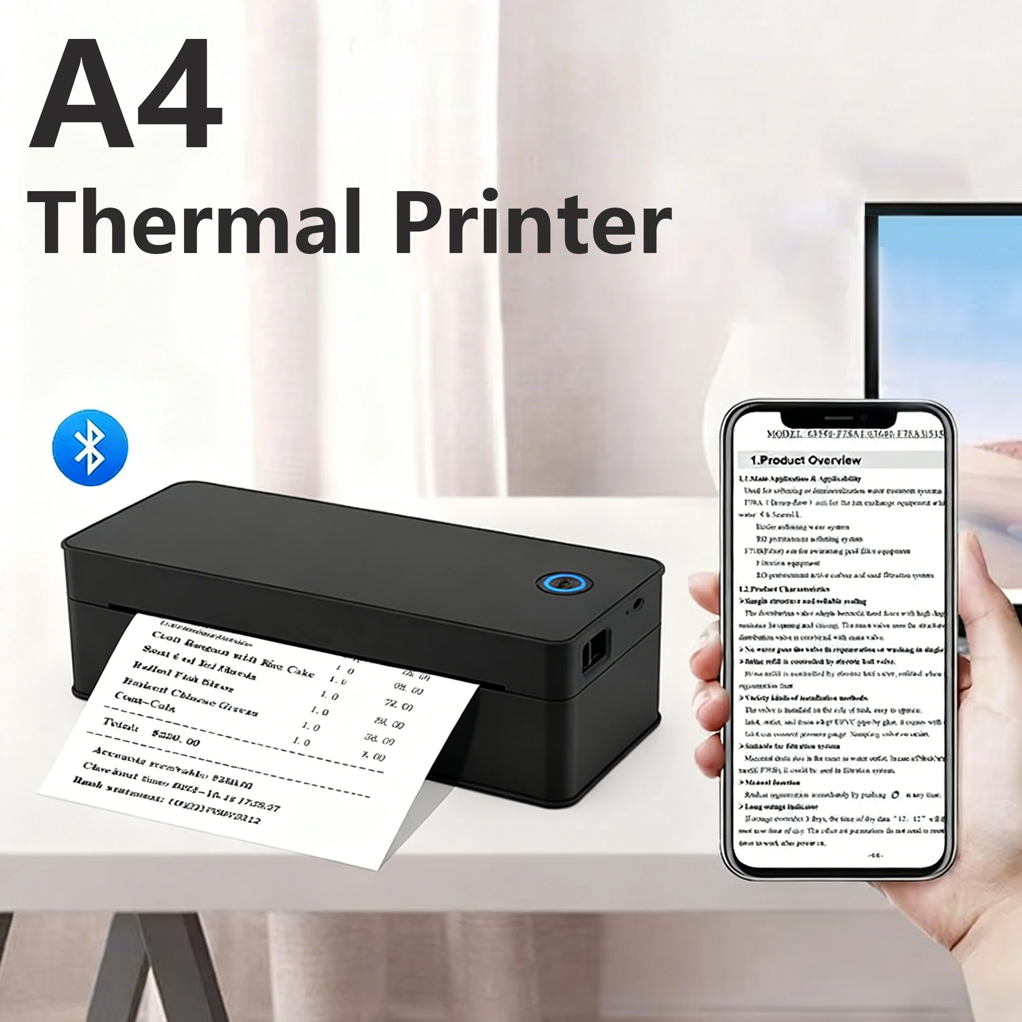 

A4 Portable Thermal Printer Wireless Desktop Printer Tattoo Transfer Paper Folded Rolls For Office Photos PDF Document Printing
