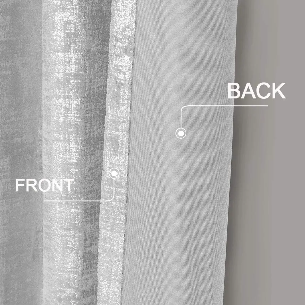 Tirai beludru lembut, gorden kamar tidur mewah panjang 95 inci, perawatan jendela motif Foil perak untuk ruang tamu, Set 2 warna perak
