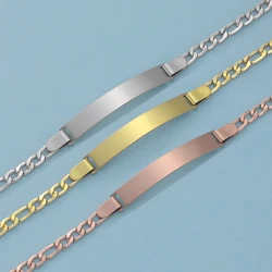 Fnixtar 10Pcs/Lot Mirror Polished Stainless Steel Strip Charms Bracelets For DIY Custom Name Logo Words Womens Mens Kids Fashion