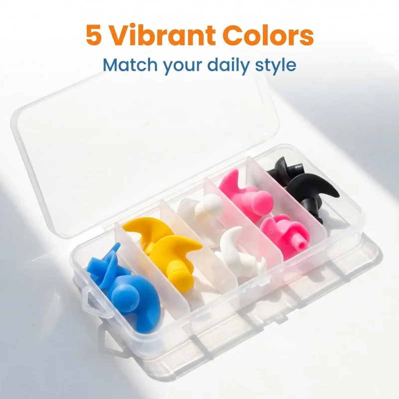 5 Pairs Random Color-Soft Silicone Earplugs, Waterproof Reusable Silicone Earplugs, Comfort Fit for Swimming And Home Use, Class