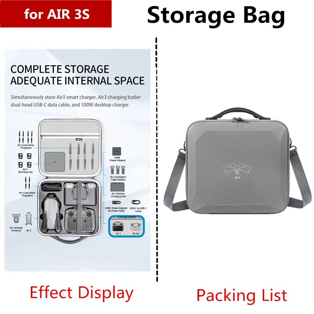 Air 3S Portable Carrying Case Travel Shoulder Bag PU Storage Bag Handbag For DJI Air 3S Drone Accessories Box