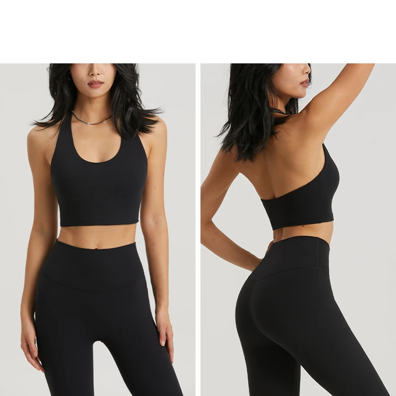 

2 Piece Women's Yoga Suits Hanging Neck Comfortable Yoga Tank Tops High Waist Slimming Down Leggings Running Fitness Sports Sets