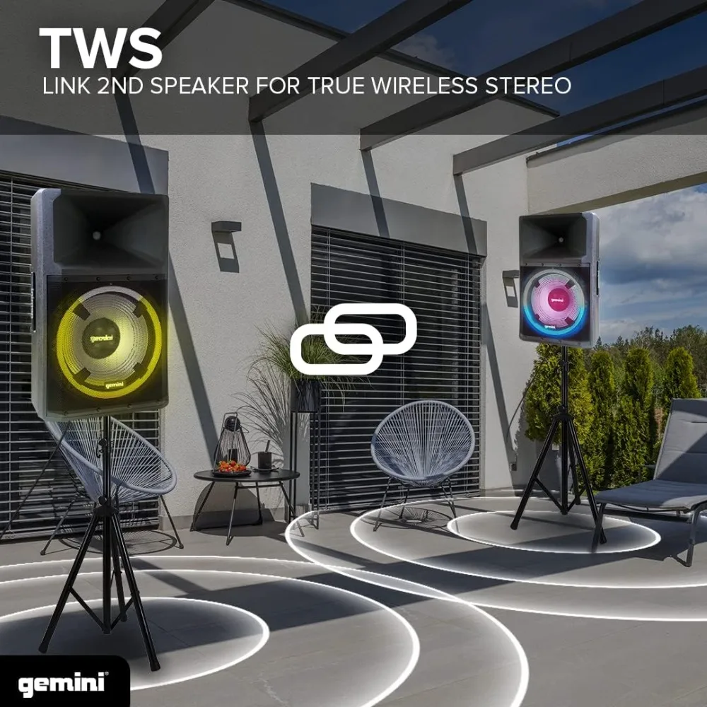 GSP-L2200PK Altavoz de DJ Bluetooth con cable bimeampido de 2200 vatios para interiores con woofer de 15"