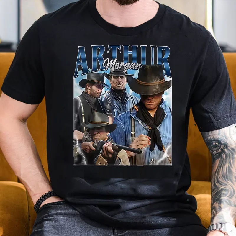 2025 الصيف الأحمر الميت الفداء 2 الجرافيك 100% القطن الخالص تي شيرت مطبوع الكلاسيكية آرثر مورغا تأثيري الرجال قصيرة الأكمام Y2k