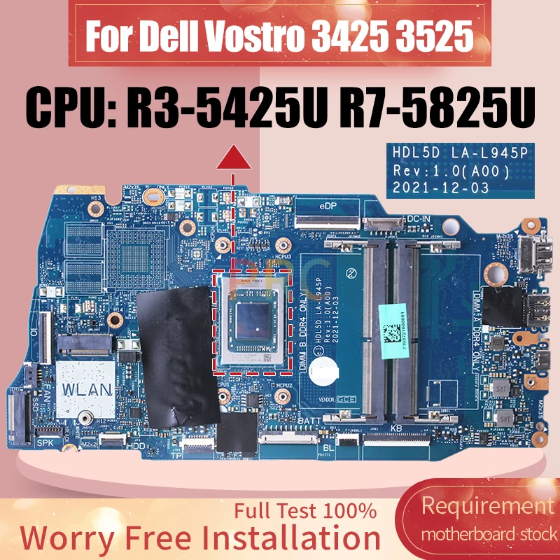 Imagem -02 - Placa-mãe Hdl5d La-l945p para Dell Dell Vostro 3425 3525 R35425u R7-5825u 0prrg1 0r9jv9 Notebook Mainboard