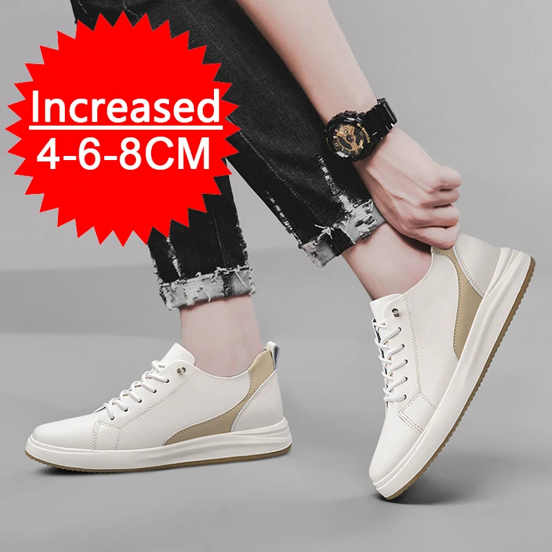 Trampki męskie buty podwyższające moda miękkie skórzane buty podwyższające dla mężczyzn ukryta wysokość wewnętrzna sportowe 6/8CM buty na co dzień