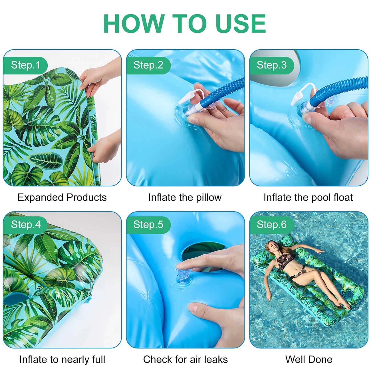 2PC Pool Float Mat, Extra-Large Inflatable Pool Raft, Adult Pool Float Chair, 2 Pack 71" x 34" Lounge Floats with Headrest