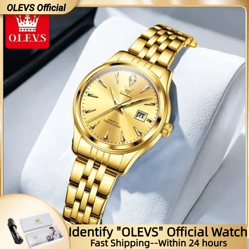 

OLEVS элегантные женские часы с бриллиантами из нержавеющей стали, водонепроницаемые кварцевые часы с календарем, элитный бренд, изысканный браслет, подарочная коробка, набор