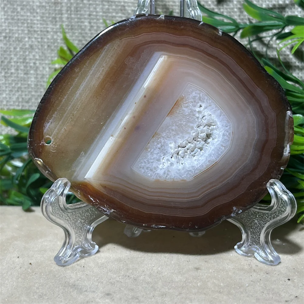 Natural Crystal Agate Stripe Slab Slice Stone Beauty Spiritual Reiki Minerals Healing Stripe Home Decoration Quartz +Stand