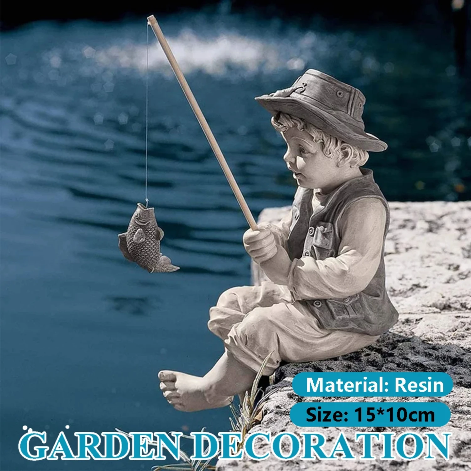 Funny Resin Gone Fishing Boy Garden Statue Yard Ornaments, Fisherman Lawn Sculpture Decoration - Support Dropshipping