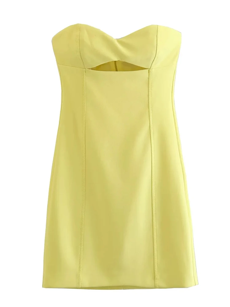 TRAF 2023 Summer Off Shoulder Cut Out Dress Woman Yellow Corset Mini Dress Backless Sexy Short Dresses