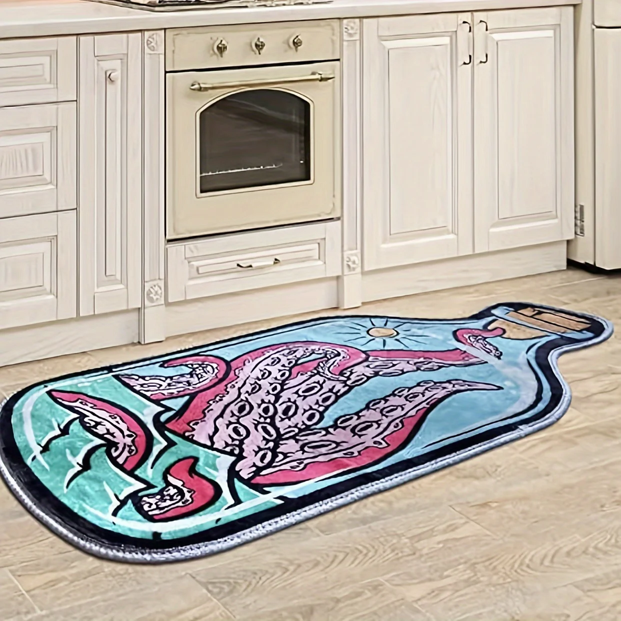 Stylish Octopus Rug - Artistic Bottle-Shaped Design, Fade-resistant & Washable Floor Mat,Soft for Bedside,Living Room & Bathroom