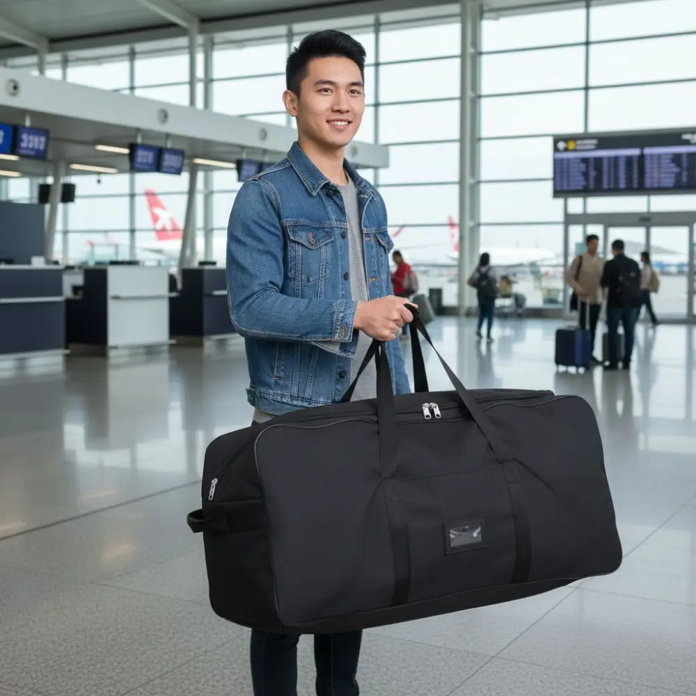 

Foldable Weekend Travel Bag Multiple Compartments Waterproof Luggages Storage Bag Large Capacity with Detachable Wheels