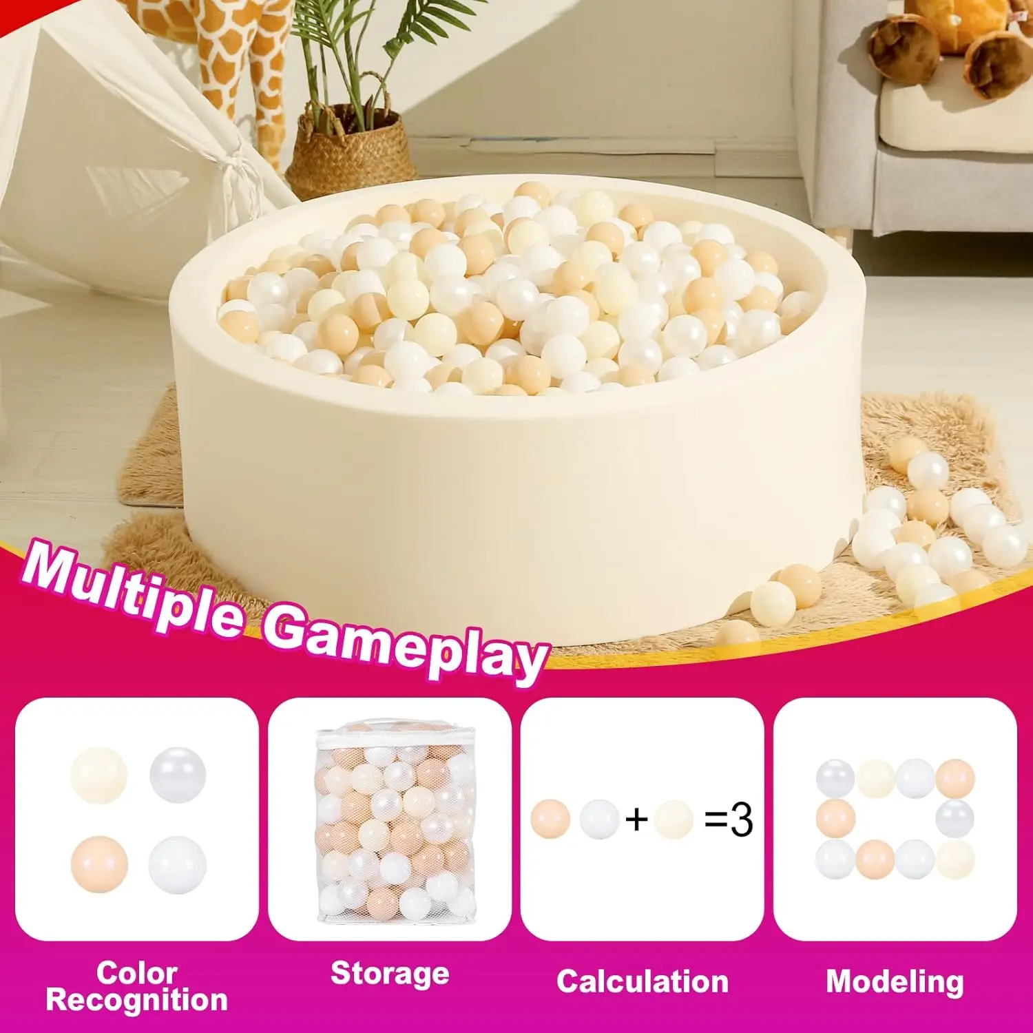 Bolas de piscina, té de la leche, Beige, blanco perla, blanco, 2,36 pulgadas, 100 pelotas de juego, bolas de plástico para piscina, casa de juegos, parque infantil, decoración de fiesta