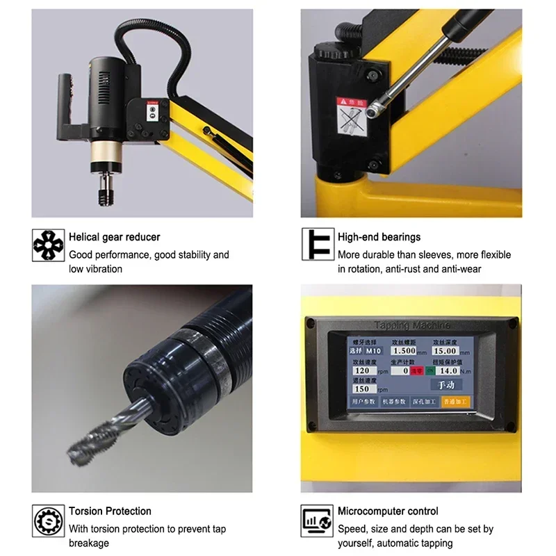 New Portable Electric Servo Tapping Machine Folding Arm Type Universal Tapping Machine Automatic Desktop CNC Touch Screen M3-M42