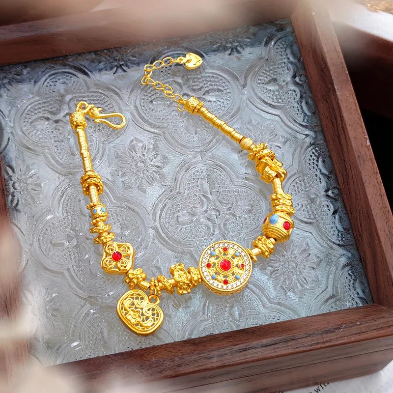 Gold shop with the same type of enamel compass gold winding run ring diy bracelet new Chinese national style small heavy9999gold
