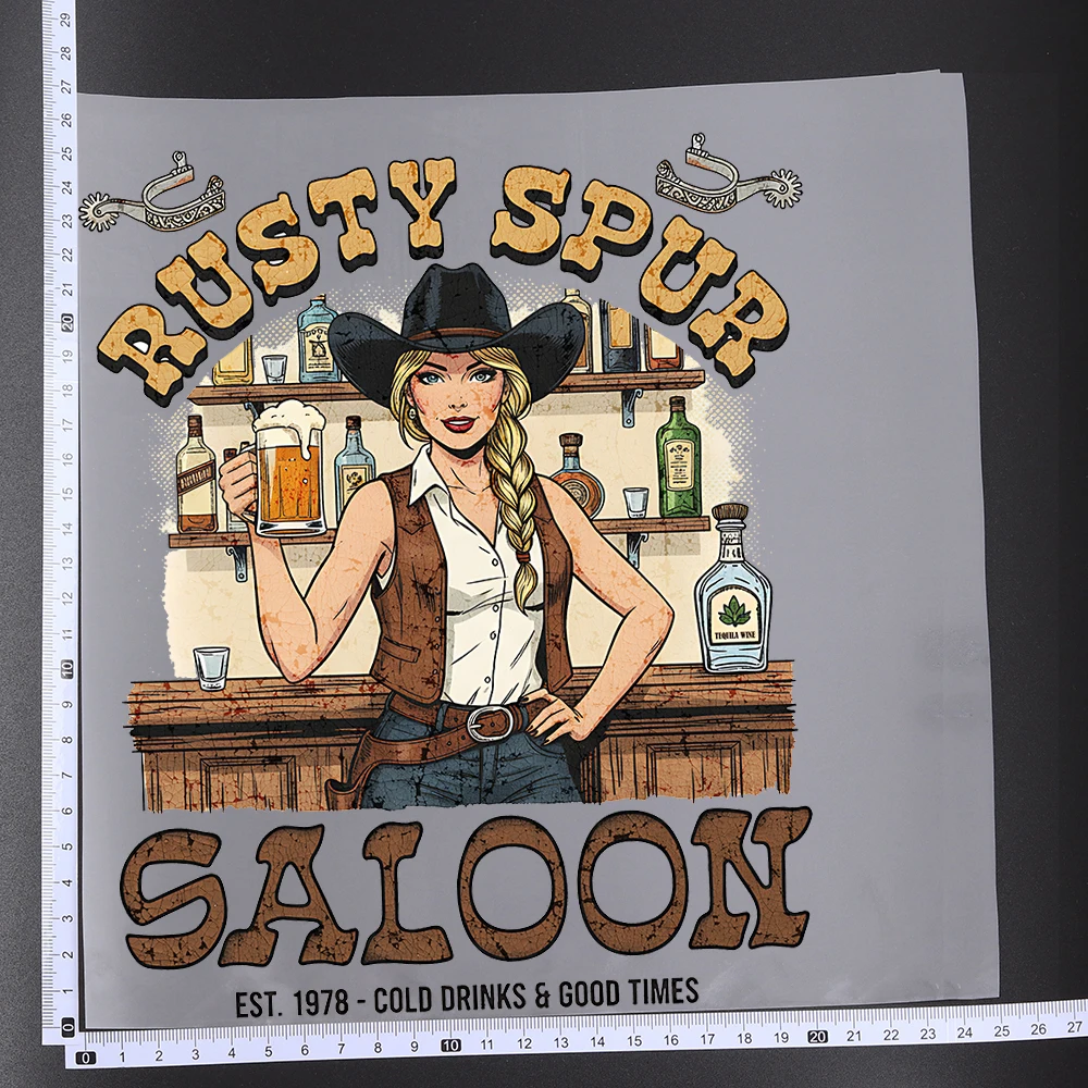 25CM Fine Kickin Cowgirls Western Girl Heat Transfer Patches For Clothes DIY A-Level Washable Shirt Iron-on Thermal Sticker
