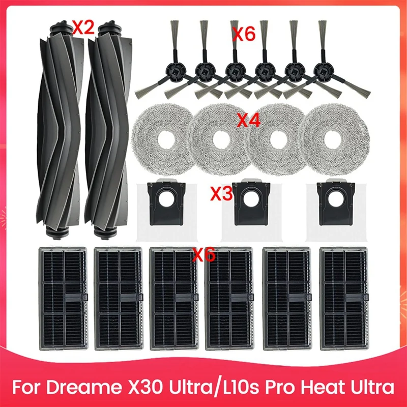 

A26T-For Dreame X30 Ultra/L10s Pro Heat Ultra Robot Vacuum Cleaner Main Side Brush Hepa Filters Mop Pad Dust Bags Accessories