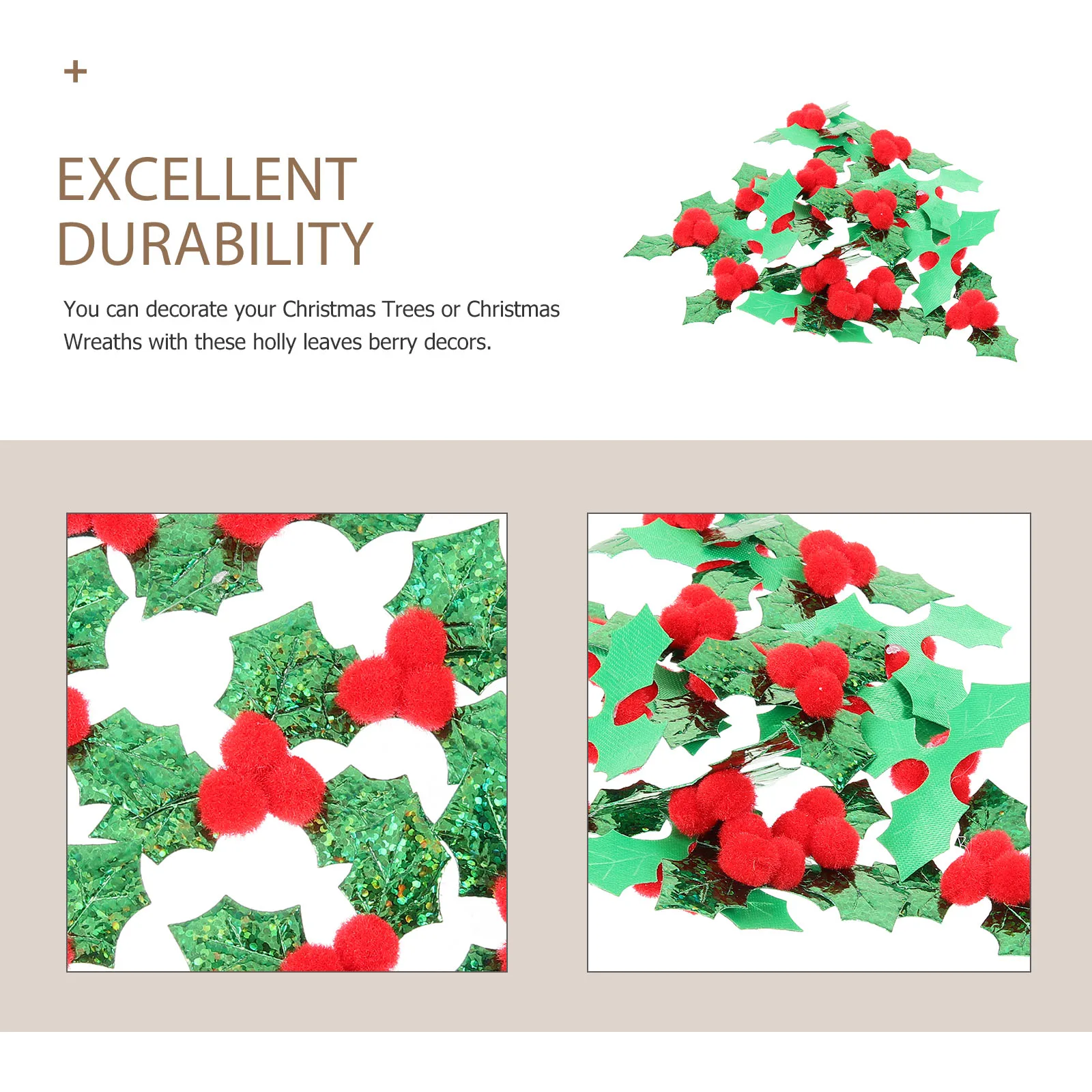 

100 Pcs Christmas Leaves Decoration Brown Holiday DIY Ornaments Filling Berry Cloth