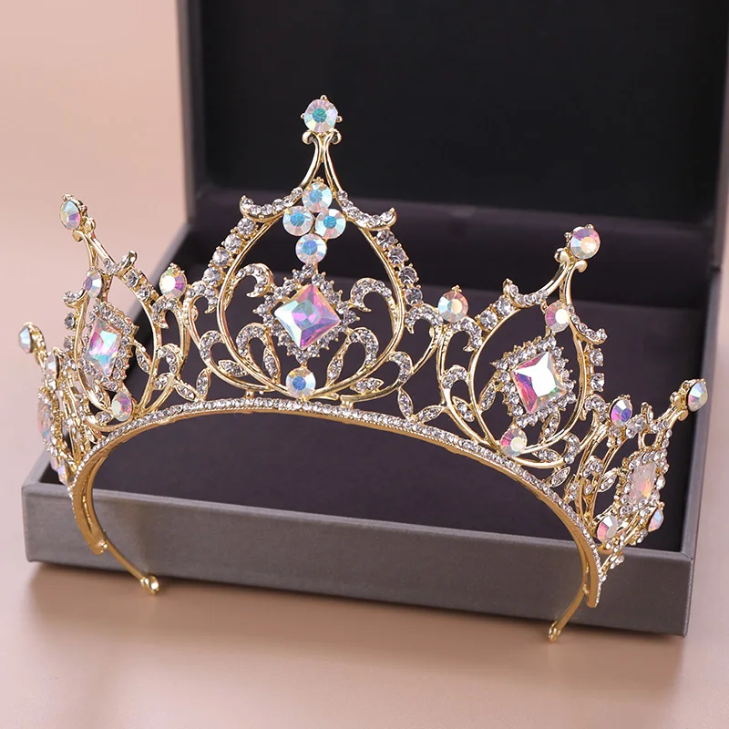 Fashion Wedding Hair Accessories Bridal Headdress Baroque Colored Rhinestone Crystal Crown Party Prom Queen Jewelry Crown Gift