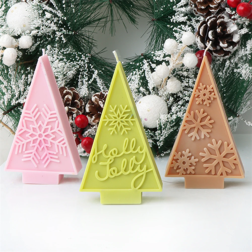 3D Geometric Christmas Tree Silicone Candle Mold DIY Relief Christmas Scene Column Aromatherapy Candle Plaster Mold Home Decor