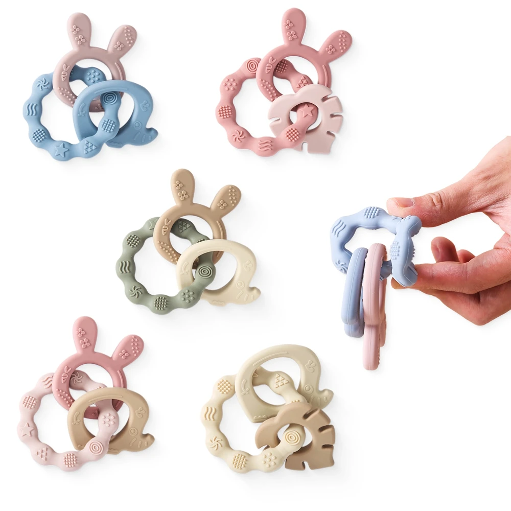 ซิลิโคนเด็กTeetherการ์ตูนBPAฟรีTeethingของเล่นเด็กSensory Teether Baby Careการ์ตูนกระต่ายTeether Rattleของเล่นสําหรับทารก