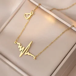 Korean Romantic Heart Beat Love Pendant Electrocardiogram Stainless Steel Necklace Collarbone Chain Girls for Christmas party